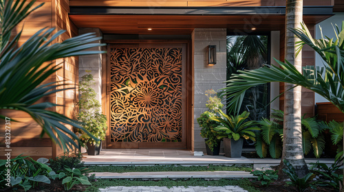 The Front Door of a Home With a Tropical Theme