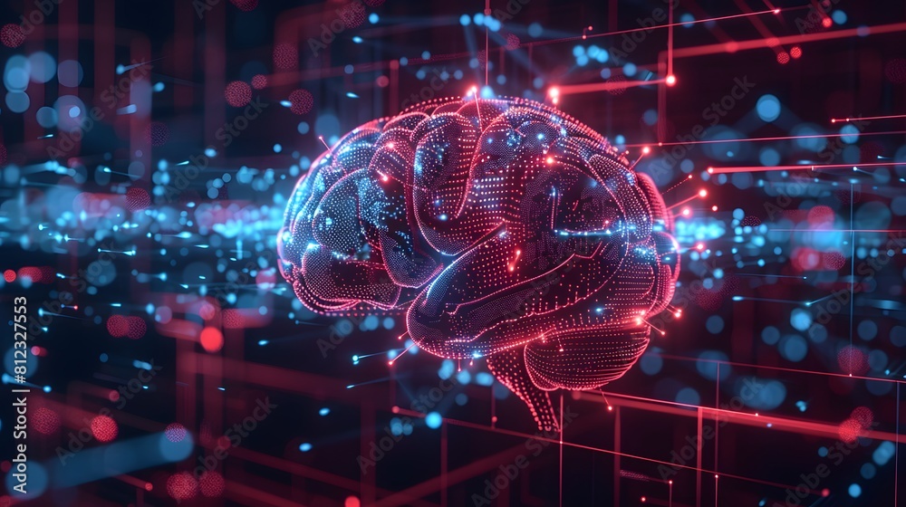 Big data and artificial intelligence concept. Machine learning and cyber mind domination concept in form of women face on dark blue technology background, 3d illustration Big data and artificial intelligence concept. Machine learning and cyber mind domination concept in form of women face on dark blue technology background, 3d illustration