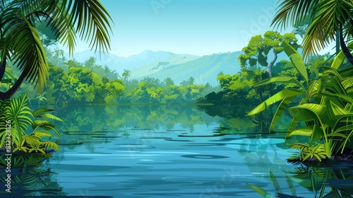 The Tranquil Lake Scene Presents Reflective Waters And Lush Surroundings