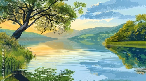 Reflective Waters And Lush Surroundings Frame The Tranquil Lake Scene