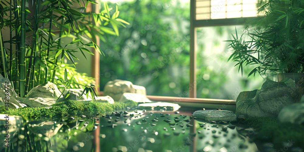 Japanese Zen Garden Desk: A serene desk surrounded by a zen garden ...
