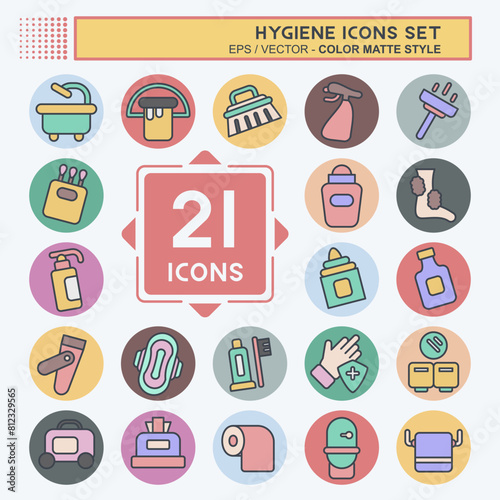 Icon Set Hygiene. related to Cleaning symbol. color mate style. simple design illustration
