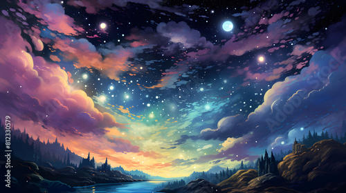 A vibrant illustration of the night sky illustration abstract decorative painting