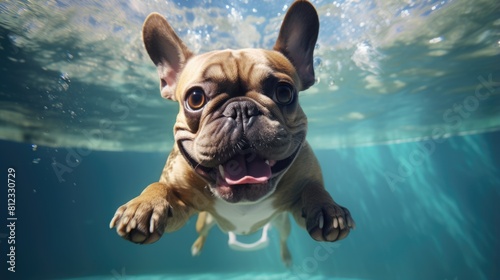 French Bulldog In Swimming Pool Underwater Shot - Generative AI © Stock Photos Bank 