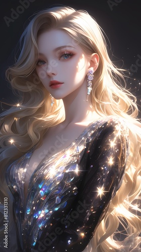 Glowing Blonde Idol Girl Shines in Elegant Nighttime Scene