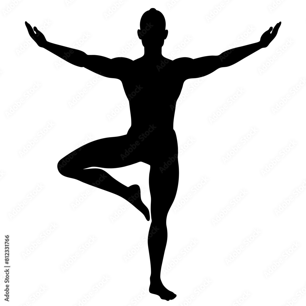 Man stands in the lotus position Doing yoga vector silhouette Man stands in the lotus position Doing yoga vector silhouette