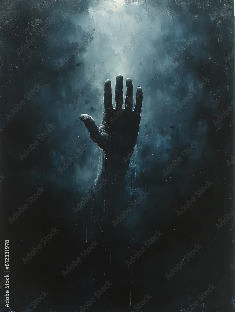 Mysterious Night Sky with Reaching Hand: Dark Figures in Minimalist Style