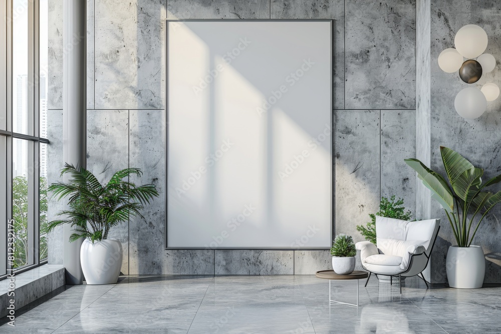 Office Interior with Blank White Poster Mockup created with Generative AI Office Interior with Blank White Poster Mockup created with Generative AI