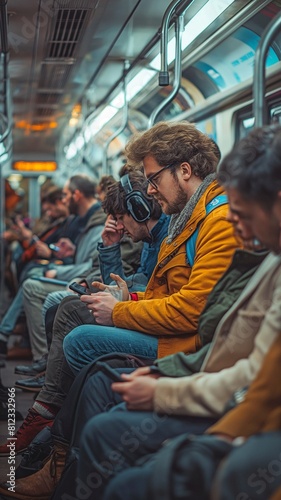 Commuters aboard a packed train  a mixed bag - some reading  others using phones