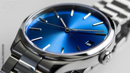 Simple Silver Watch with Shiny Blue Bezel