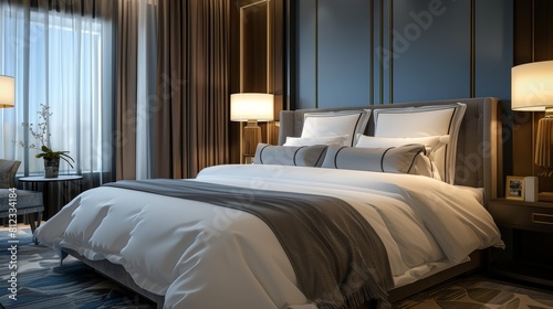 The bed is large and comfortable  with a soft mattress and luxurious pillows