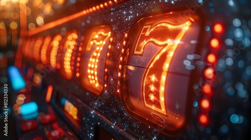 A detailed 3D render of a slot machines reels as they spin to reveal a winning jackpot sequence photo