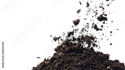 soil dirt flying pile scattered isolated on white background photo