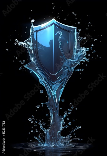 A shield made of water that stops splashes on a light blue background.