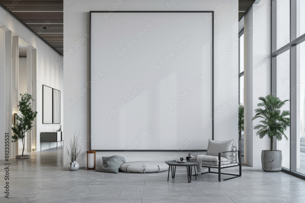 Fototapeta premium Office Interior with Blank White Poster Mockup created with Generative AI