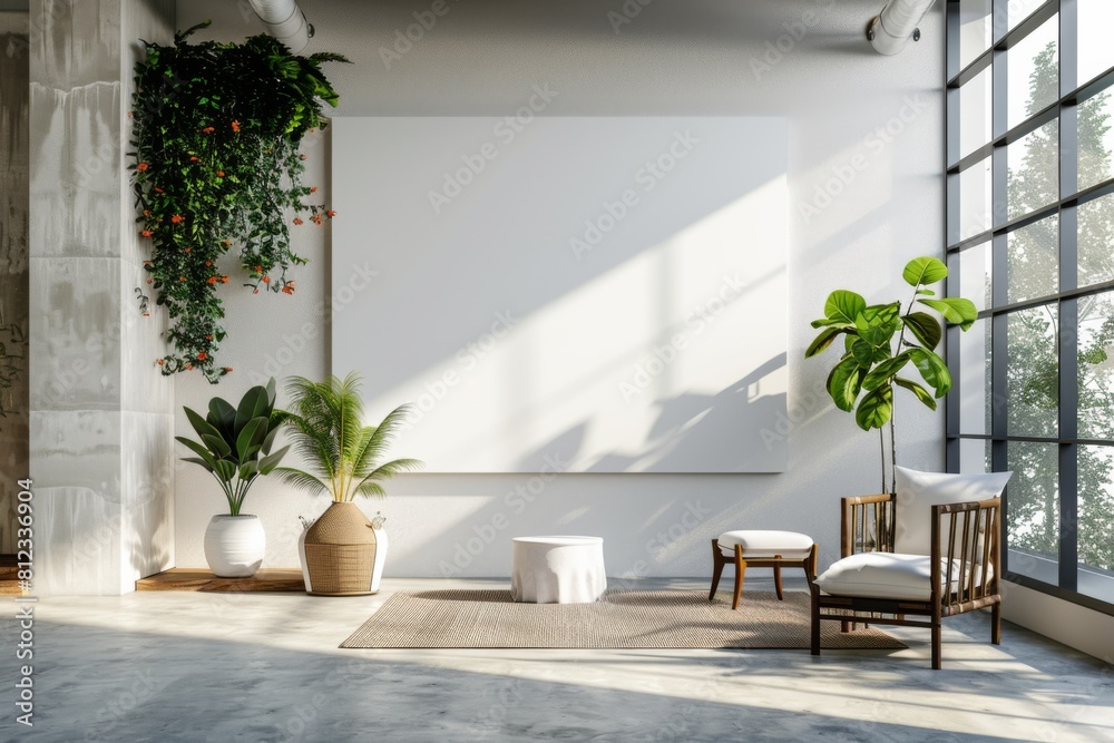 Office Interior with Blank White Poster Mockup created with Generative AI Office Interior with Blank White Poster Mockup created with Generative AI