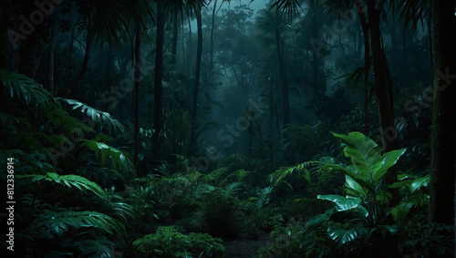 dense jungle with many tall trees and green plants