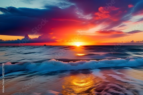 great sunset over the ocean 
