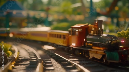 rideable miniature railway train. 4k video animation photo