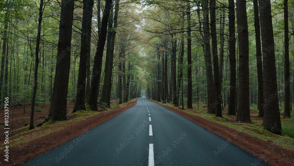 winding road through a dense forest winding road through a dense forest
