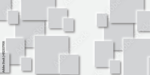 Abstract white and grey geometric overlapping square pattern, design of technology background with shadow. Cover or splash template photograph composition. Photograph composition.