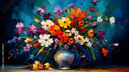 Thick brush strokes a multitude of flowers colorful bouquet background poster decorative painting 