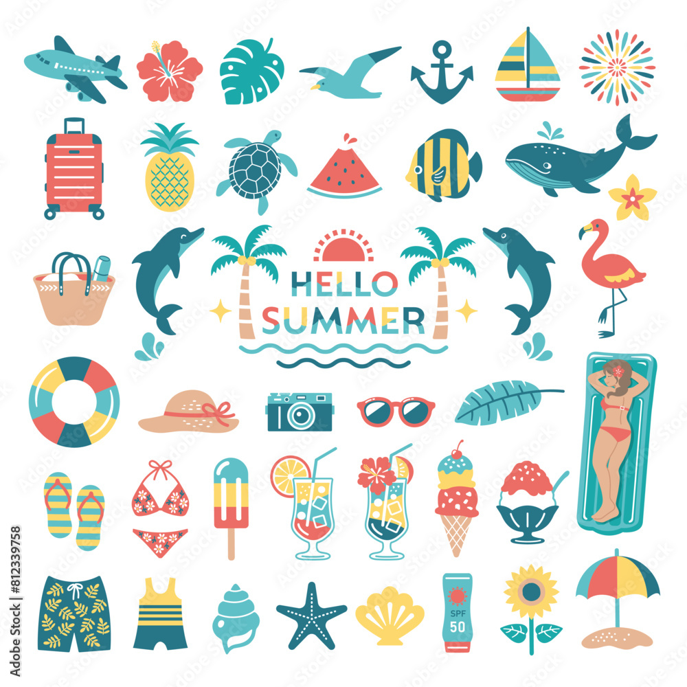 夏の海イラストアイコンセット 夏の海イラストアイコンセット