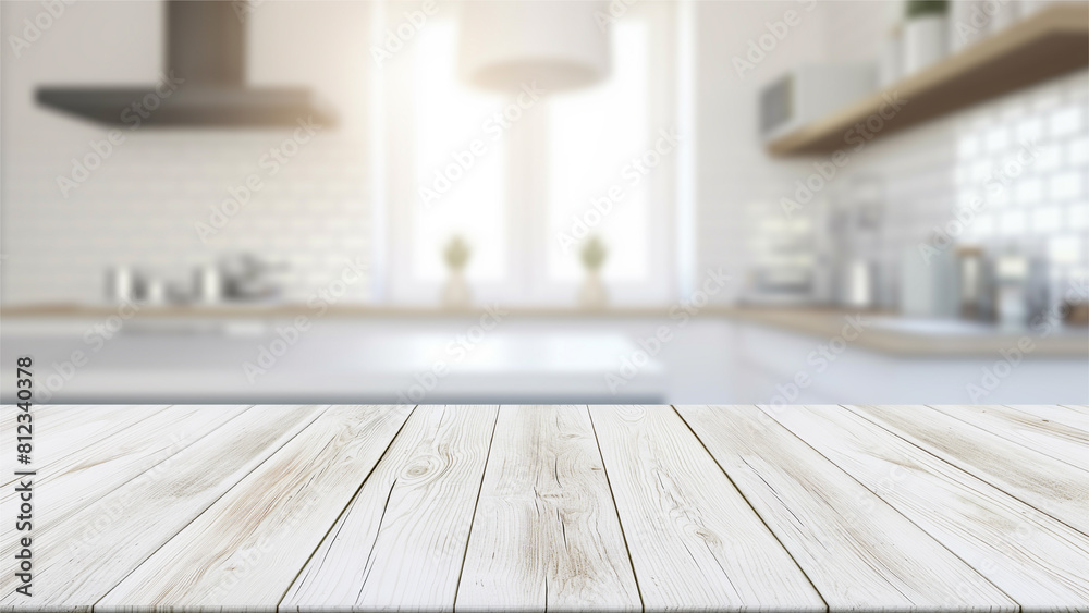 empty beautiful wood table top counter and blur bokeh modern kitchen interior background in clean and bright. empty beautiful wood table top counter and blur bokeh modern kitchen interior background in clean and bright.