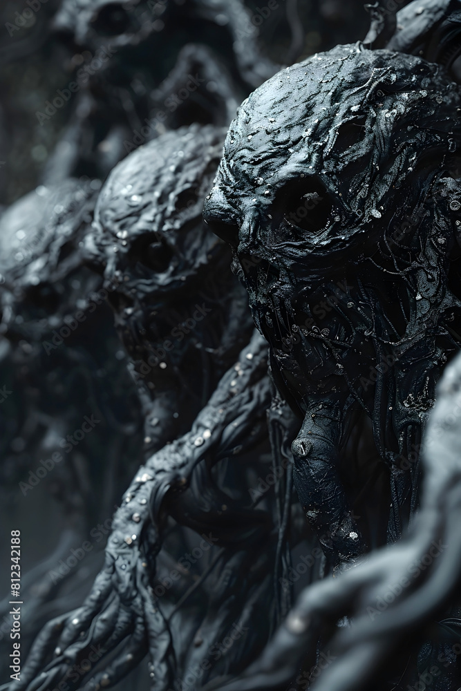 Eldritch Horrors Emerging from the Cthonic Depths of the Netherworld:Sinister Abyssal Creatures Lurking in Malevolent Shadows,Hyper-Detailed 3D Eldritch Horrors Emerging from the Cthonic Depths of the Netherworld:Sinister Abyssal Creatures Lurking in Malevolent Shadows,Hyper-Detailed 3D