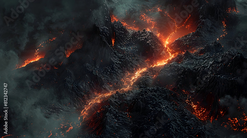 Erupting Volcanic Landscape Engulfed in Searing Flames of Hellish Destruction