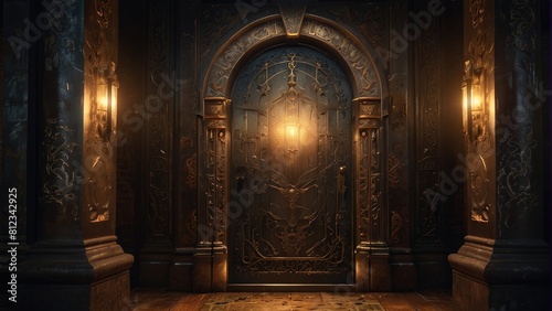 Mystical door radiating an ominous allure photo