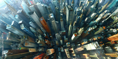 Vertigo View: A disorienting perspective of a city skyline, giving the illusion that the viewer is falling into the urban sprawl.