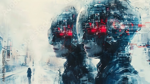 Hacktivists Wage Digital War Against in Dystopian Future Watercolor photo