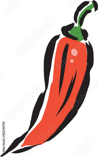 赤唐辛子　筆タッチ手描きイラスト