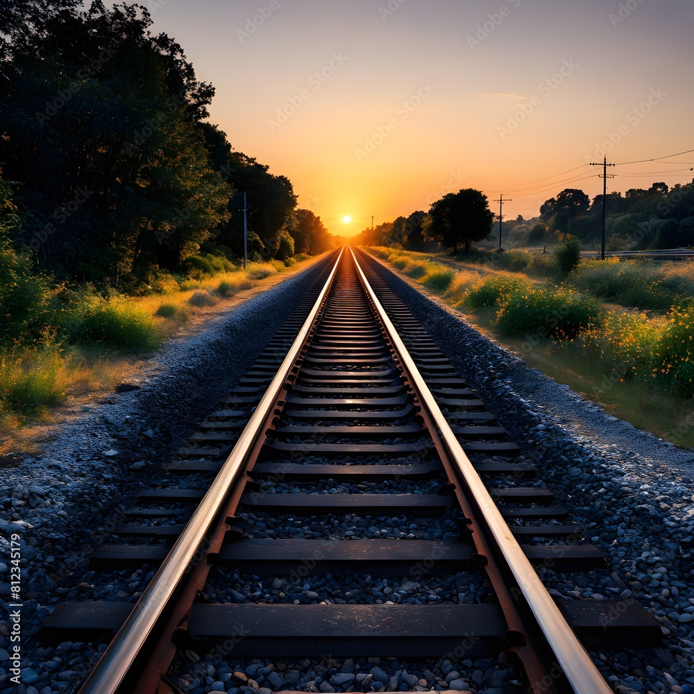 A train track in the sunset. Generative ai A train track in the sunset. Generative ai