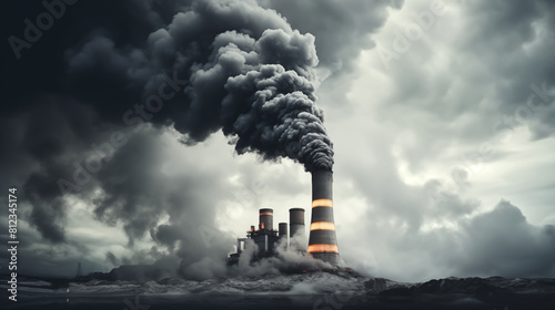 Global warming. A chimney billows gray black smoke ignoring global warming photo
