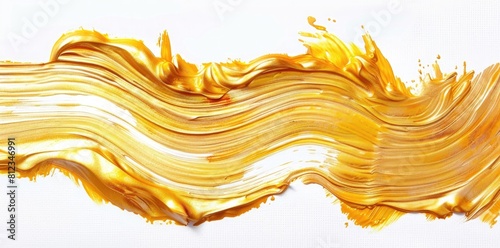 Abstract golden oil paint brush stroke on white background,