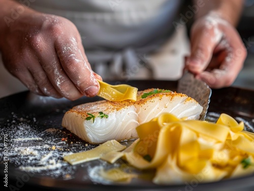 Chef pairing flounder with handmade pastas Italian fusion