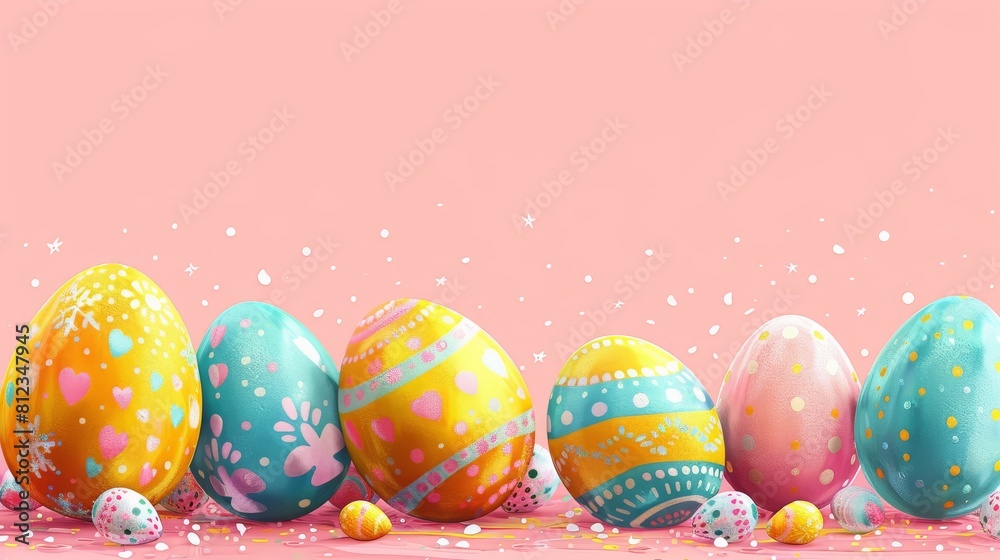 Vibrant Easter Eggs on Pink Background Vibrant Easter Eggs on Pink Background