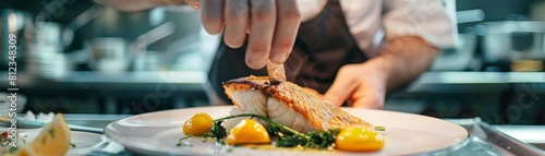 Chef plating flounder during a live podcast about culinary techniques