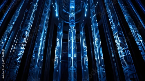 Blue lights dance rhythmically, casting an ethereal glow on the sleek metallic surface they illuminate