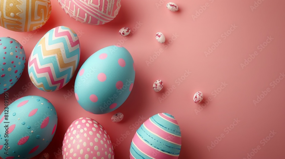 Decorative Easter Eggs on Pastel Pink Background