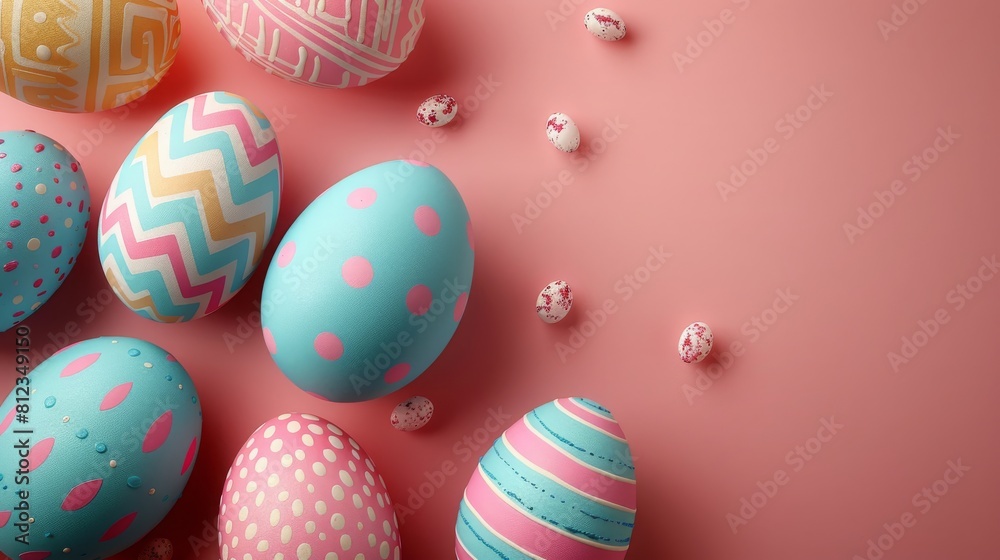 Fototapeta premium Decorative Easter Eggs on Pastel Pink Background