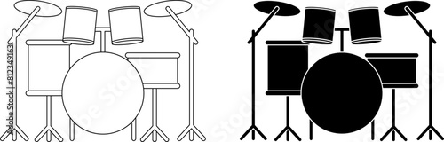 front view musical drum kit icon set