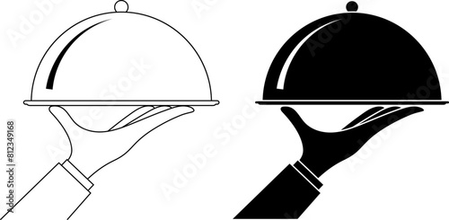 outline silhouette food tray on a hand icon set