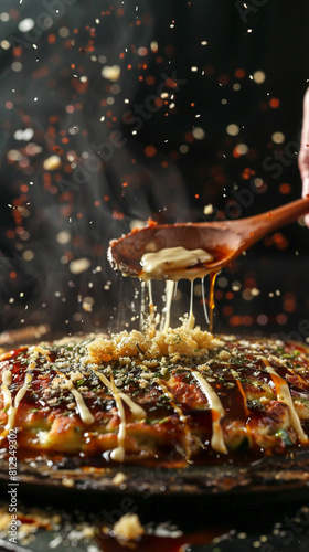 realistic photo of the Okonomiyaki menu