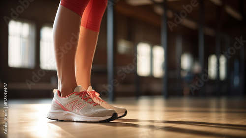 woman leg wearing shoes standing in the gym with copy space for Commercial Photography