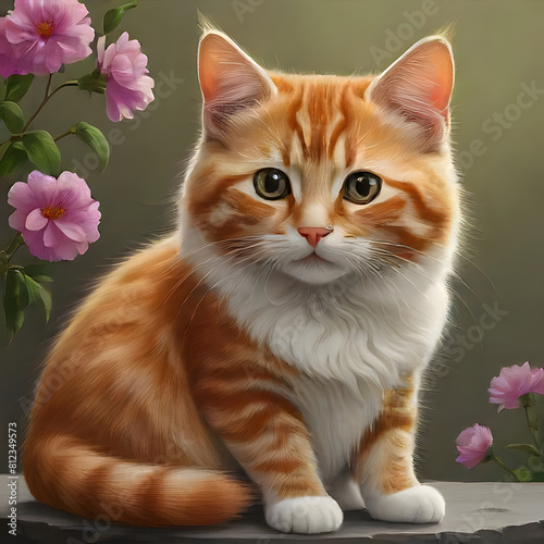 cat and flowers, cat and roses, black and white cats, cat and flowers, black and white cat, cat with green eyes, red cat,red cat on green background, portrait of a cat with eyes, close up portrait of  © Muhammad Aamir