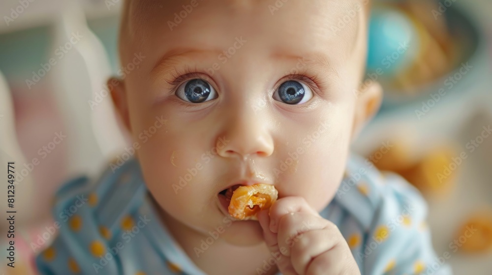 Adorable Baby Exploring New Tastes and Textures During First Foods Experience Adorable Baby Exploring New Tastes and Textures During First Foods Experience