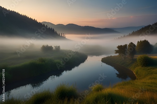 Dramatic morning scene of Lacu Rosu lake. Misty summer sunrise in Harghita County, Romania, Europe. Generative AI 